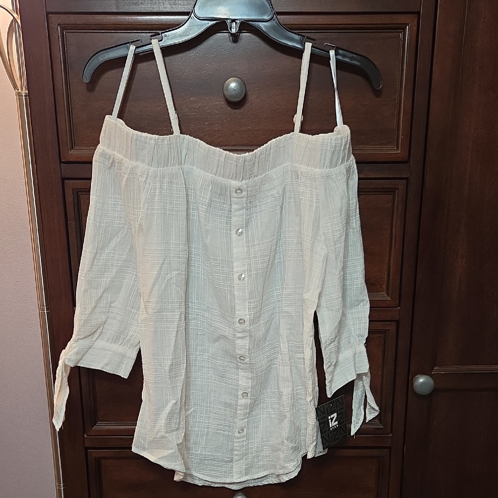 Iz Byer 3/4 Sleeve Off-Shoulder White Blouse Juniors S